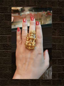 Laxmiji design adjustable ring with ruby stone - Odara Jewellery