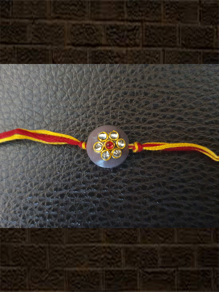 Mauve round glass bead kundan rakhi - Odara Jewellery