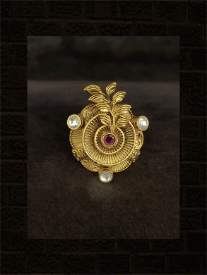 Leaf top design with ruby stone center adjustable ring