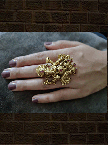 Ganpatiji design adjustable ring - Odara Jewellery
