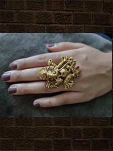 Ganpatiji design adjustable ring - Odara Jewellery