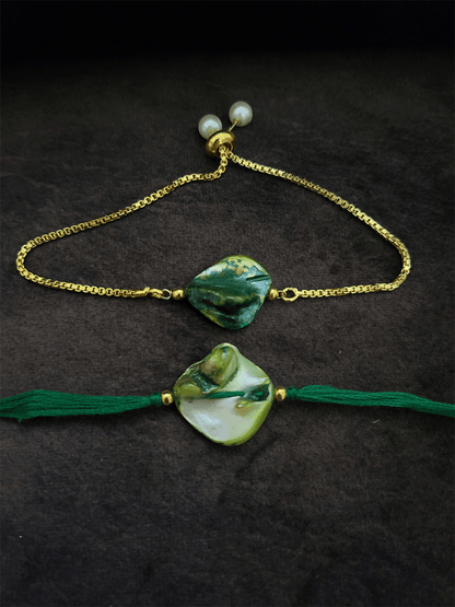Shell bead bhai bhabhi rakhi set - Odara Jewellery
