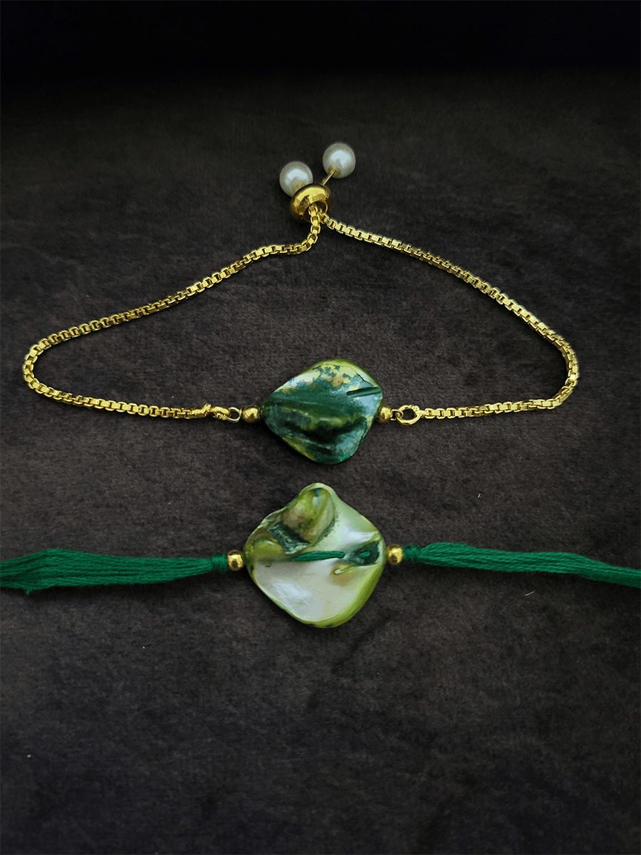 Shell bead bhai bhabhi rakhi set - Odara Jewellery