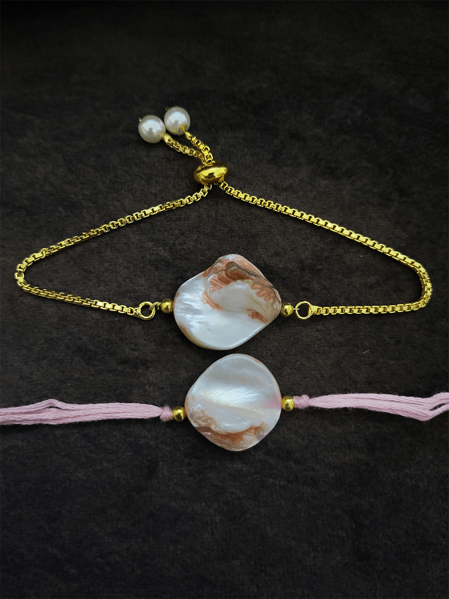 Shell bead bhai bhabhi rakhi set - Odara Jewellery