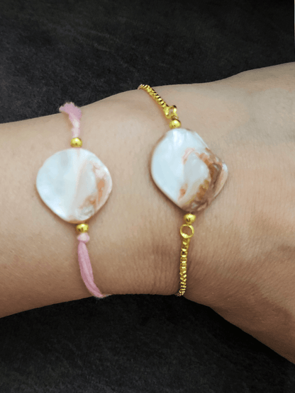 Shell bead bhai bhabhi rakhi set - Odara Jewellery