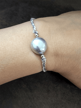 Load image into Gallery viewer, Grey baroque bead rakhi in white grey thread - Odara Jewellery