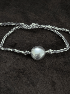 Grey baroque bead rakhi in white grey thread - Odara Jewellery