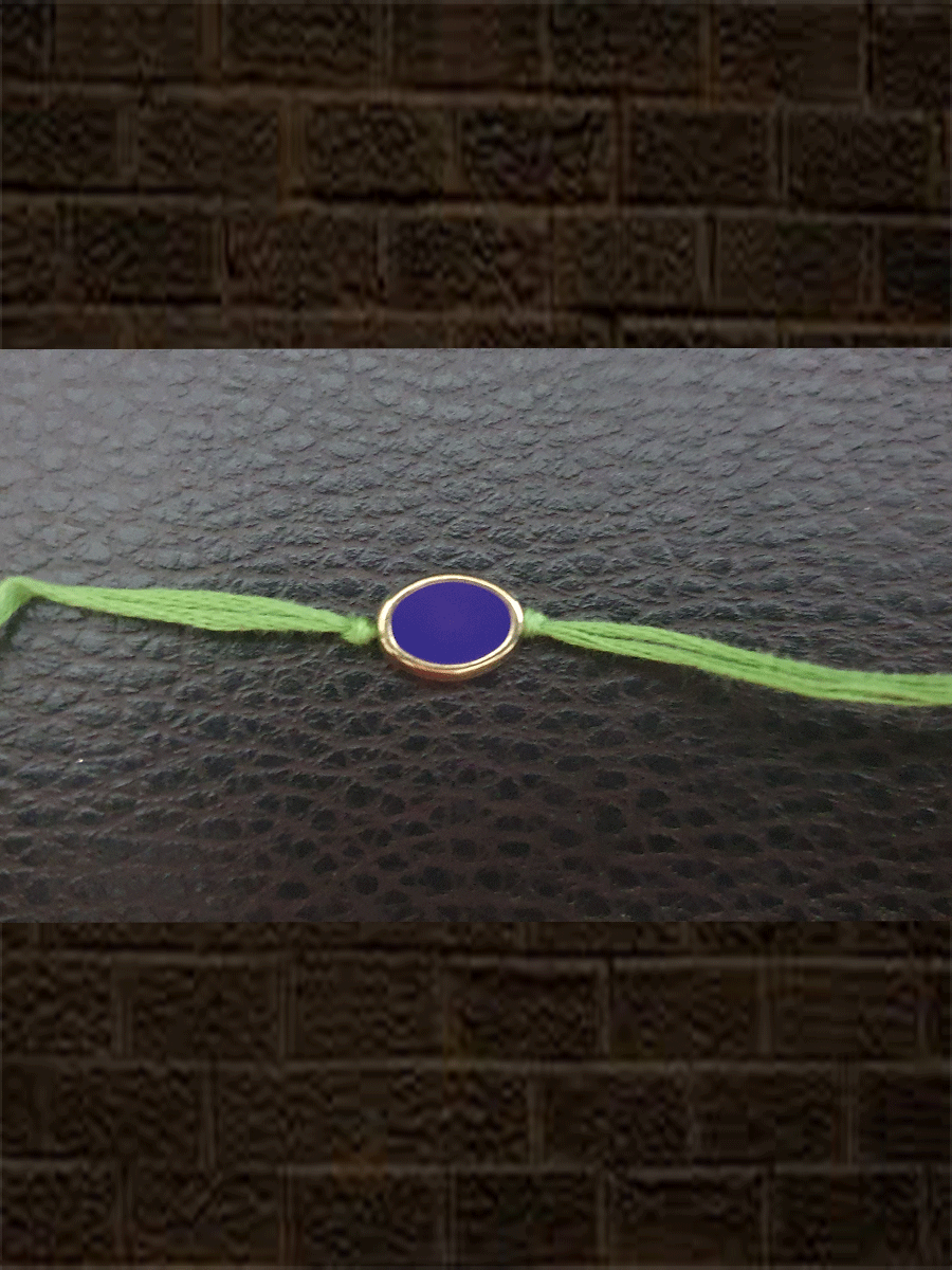 Light green thread with violet enamel oval metal bead rakhi(approx-1 cm) - Odara Jewellery