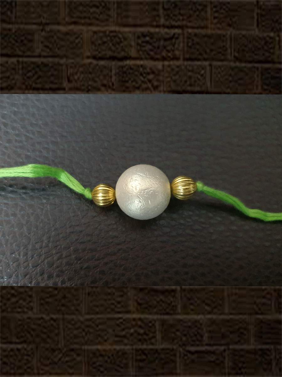 Light green thread pearl bead rakhi - Odara Jewellery