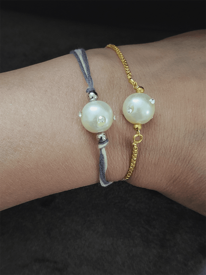 White bead studded with crystal bhai bhabhi rakhi - Odara Jewellery