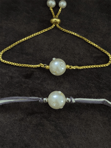 White bead studded with crystal bhai bhabhi rakhi - Odara Jewellery