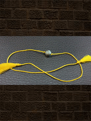 Sterling silver self design round bead rakhi in yellow thread - Odara Jewellery