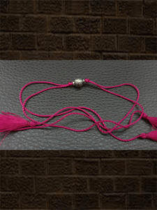 Sterling silver self design round bead rakhi in magenta thread - Odara Jewellery