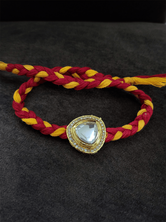 Triangular bold polki with AD rakhi in mouli - Odara Jewellery