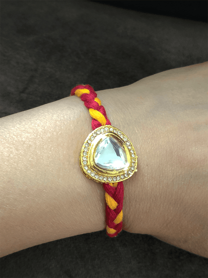 Triangular bold polki with AD rakhi in mouli - Odara Jewellery