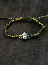 Load image into Gallery viewer, Sterling silver ganpati ji rakhi in multicoloured adjustable thread - Odara Jewellery