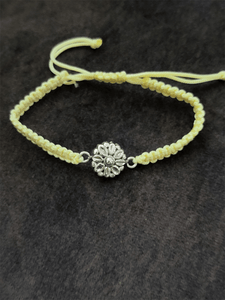 Sterling silver oxidised rakhi in adjustable off-white thread - Odara Jewellery