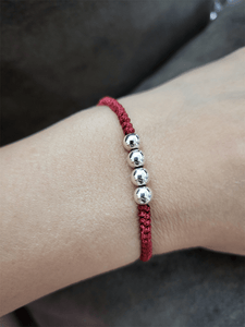 Sterling silver four silver beads rakhi in adjustable  maroon thread - Odara Jewellery