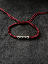 Load image into Gallery viewer, Sterling silver four silver beads rakhi in adjustable  maroon thread - Odara Jewellery