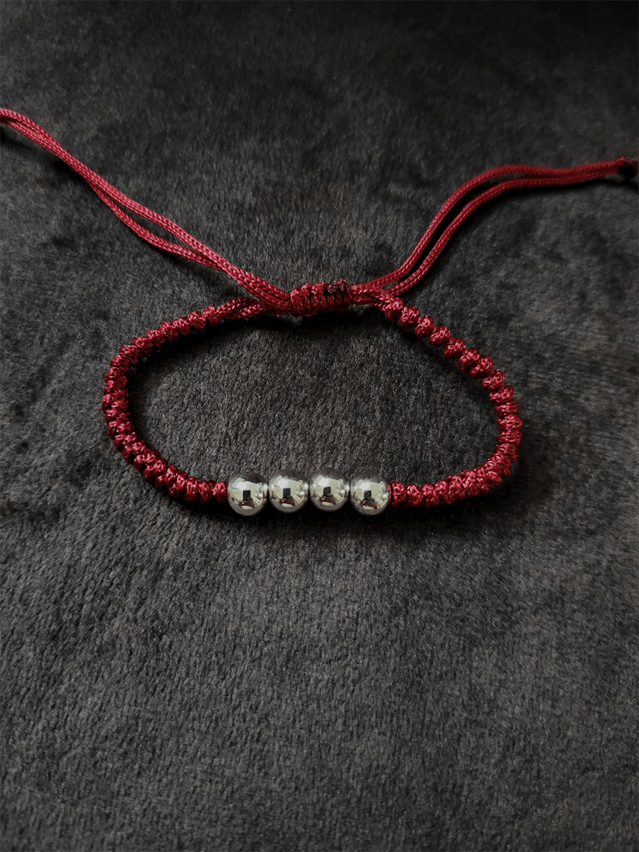 Sterling silver four silver beads rakhi in adjustable  maroon thread - Odara Jewellery