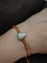 Load image into Gallery viewer, Sterling silver oxidised leaf design adjustable dori rakhi - Odara Jewellery
