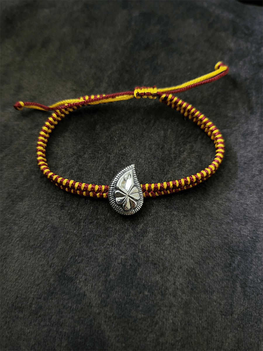 Sterling silver oxidised leaf design adjustable dori rakhi - Odara Jewellery