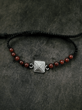 Load image into Gallery viewer, Sterling silver square oxidised black adjustable thread rakhi with red beads - Odara Jewellery