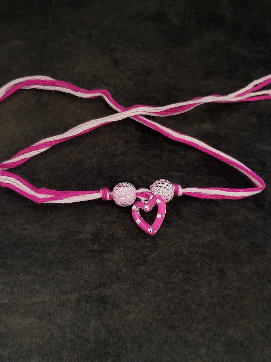 Coloured beads with hanging heart kids rakhi - Odara Jewellery