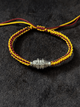 Load image into Gallery viewer, Sterling silver rakhi in adjustable yellow and maroon thread - Odara Jewellery