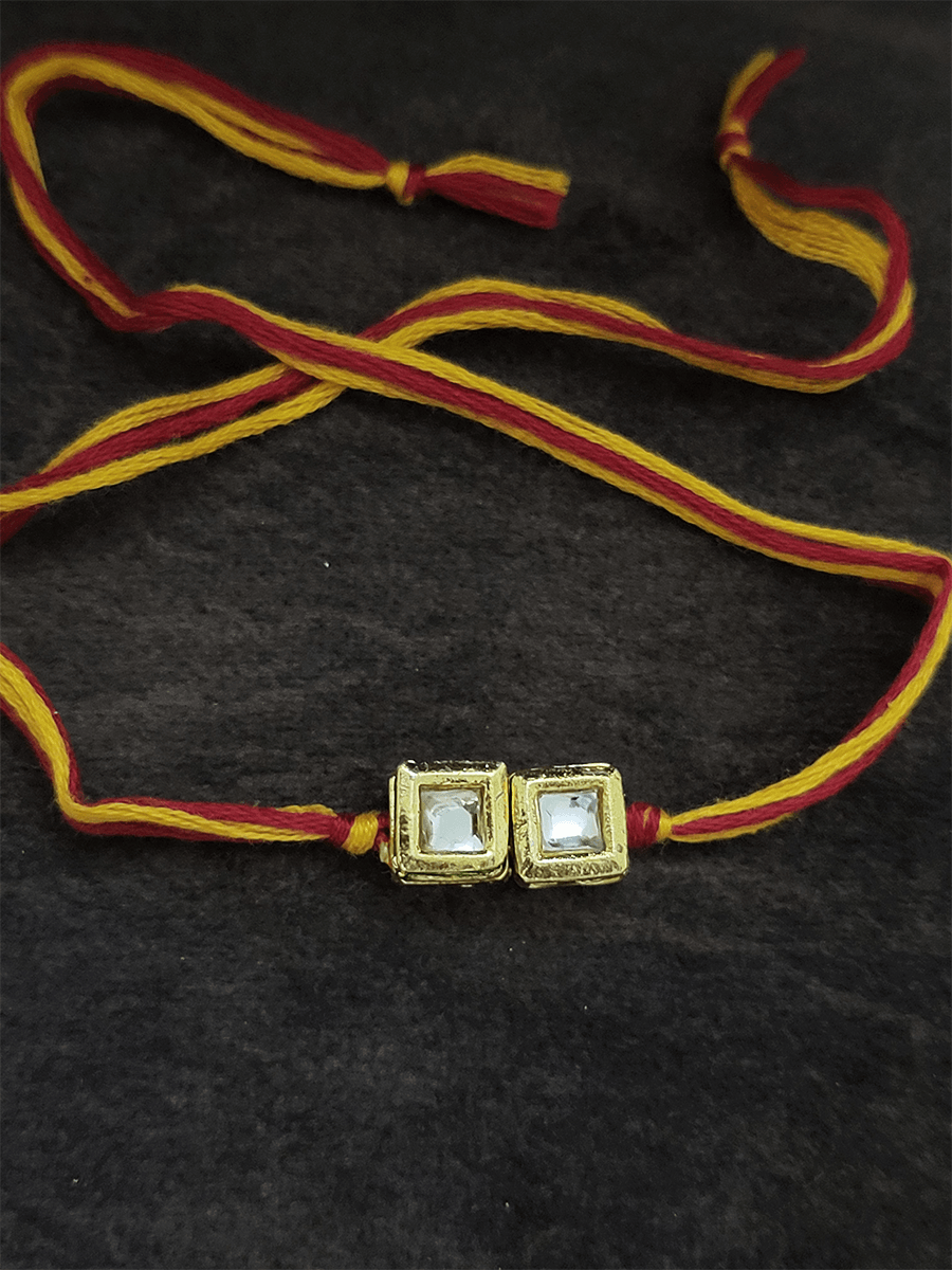 Two square kundan mouli rakhi - Odara Jewellery