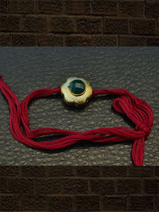 Golden flower shaped bead rakhi with stones - Odara Jewellery