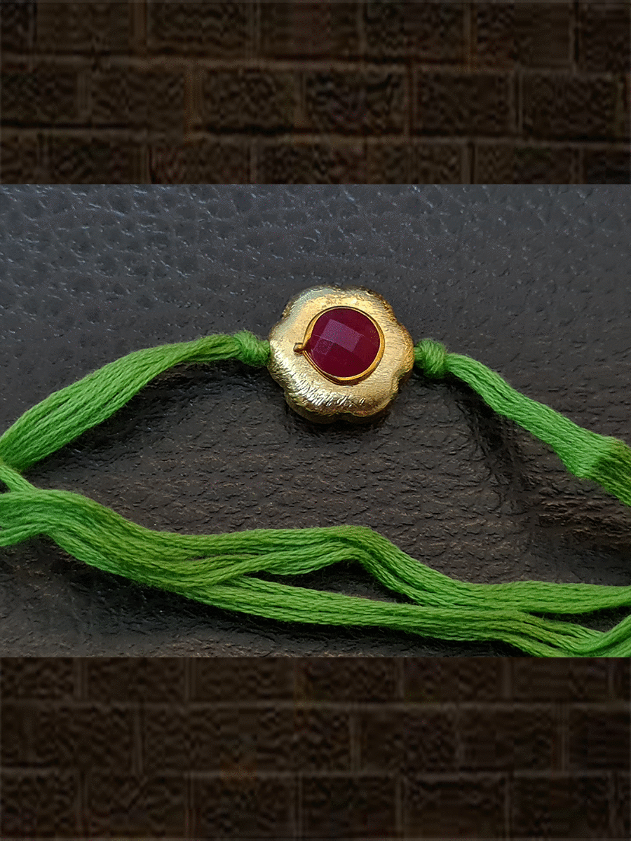 Golden flower shaped bead rakhi with stones - Odara Jewellery