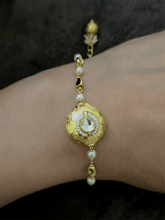 Load image into Gallery viewer, Gold bead with kundan and pirohi work bhabhi rakhi - Odara Jewellery