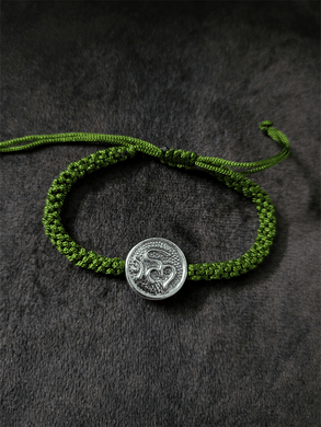 Sterling silver Om rakhi in adjustable thread - Odara Jewellery