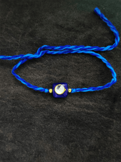 Square small glass bead white stone in the center rakhi - Odara Jewellery