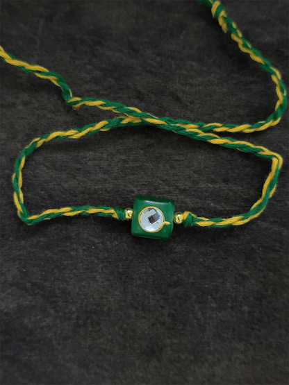 Square small glass bead white stone in the center rakhi - Odara Jewellery