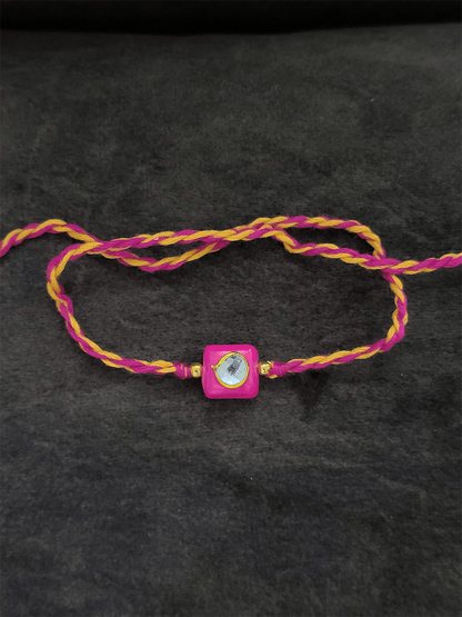 Square small glass bead white stone in the center rakhi - Odara Jewellery