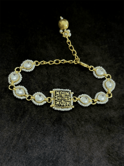 Square antique tukdi with kundan side chain bhabhi rakhi - Odara Jewellery