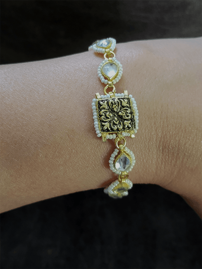 Square antique tukdi with kundan side chain bhabhi rakhi - Odara Jewellery