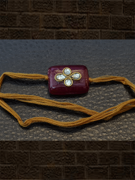 Rectangular glass bead kundan rakhi - Odara Jewellery