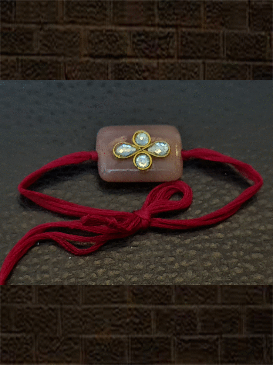 Rectangular glass bead kundan rakhi - Odara Jewellery