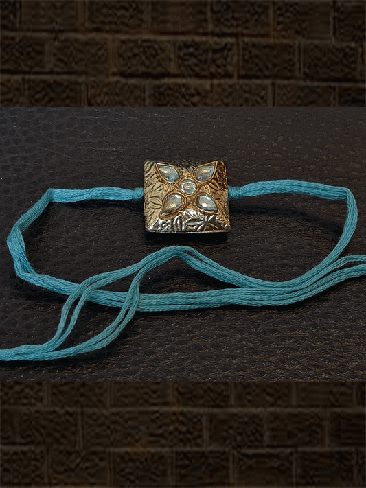 Light blue thread square gold bead with kundan work - Odara Jewellery