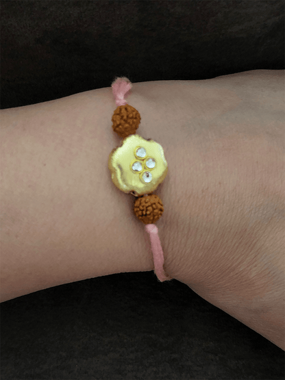 Flower gold bead rudraksh rakhi - Odara Jewellery