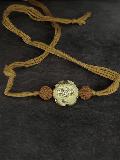 Flower gold bead rudraksh rakhi - Odara Jewellery