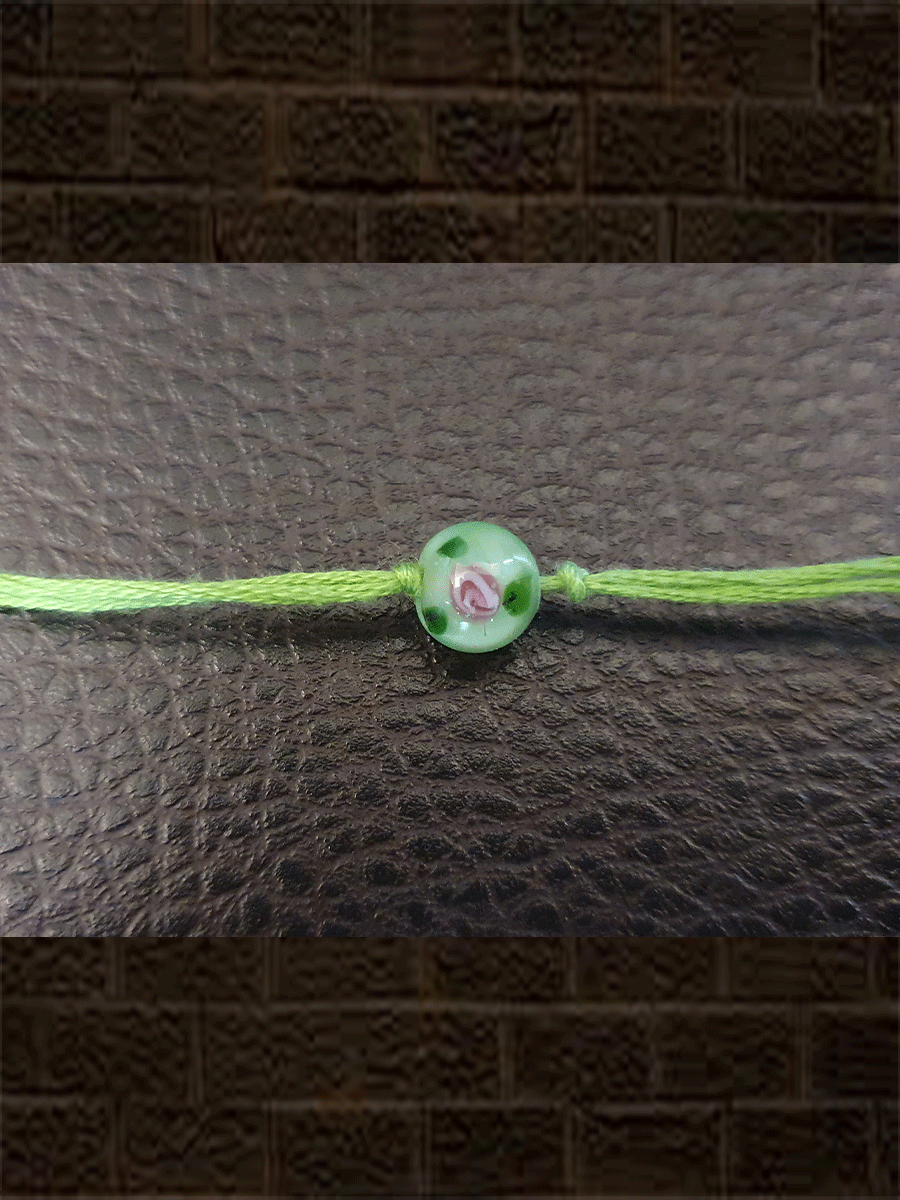 Light green digital design small bead kids rakhi - Odara Jewellery