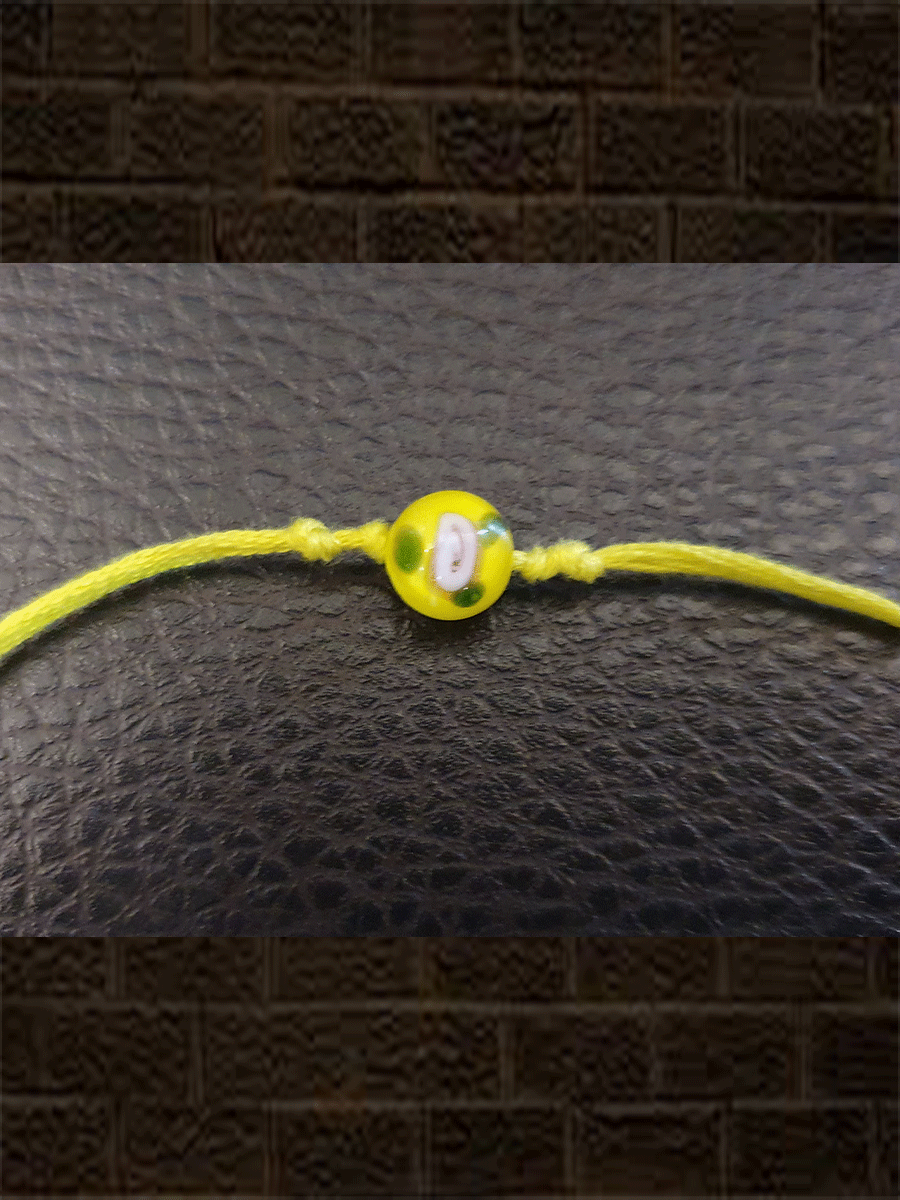 Yellow digital design small bead kids rakhi - Odara Jewellery