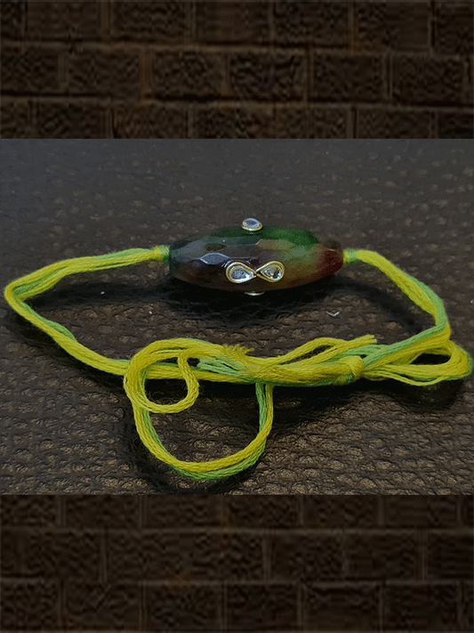 Green brown shaded bead with kundan rakhi - Odara Jewellery