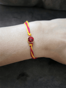 Coloured crystal stone bhai rakhi with mouli - Odara Jewellery