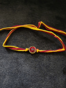 Coloured crystal stone bhai rakhi with mouli - Odara Jewellery