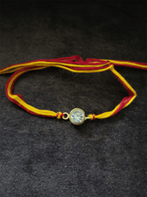 Load image into Gallery viewer, Coloured crystal stone bhai rakhi with mouli - Odara Jewellery